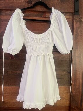 White Puff Sleeve Mini Dress - Classic Cottagecore Style